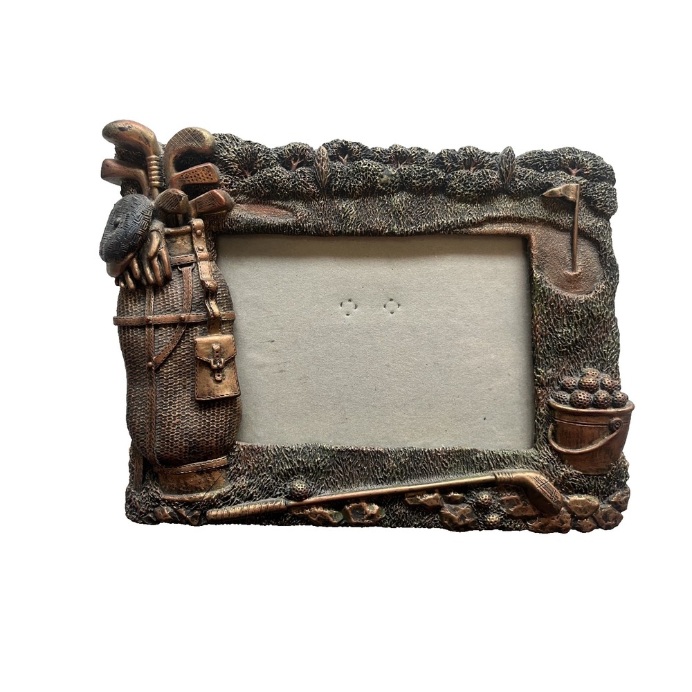 Vintage 3D Golf Themed Picture Frame Bronze Tone 4x6 Photo Resin Classic Preppy